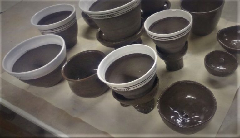 Ceramics, black clay, white slip, planters