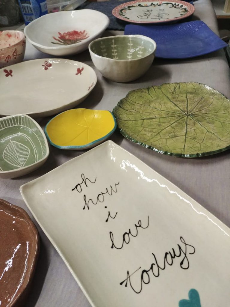 Ceramics, stoneware, earthenware, underglaze, oxide wash and writing