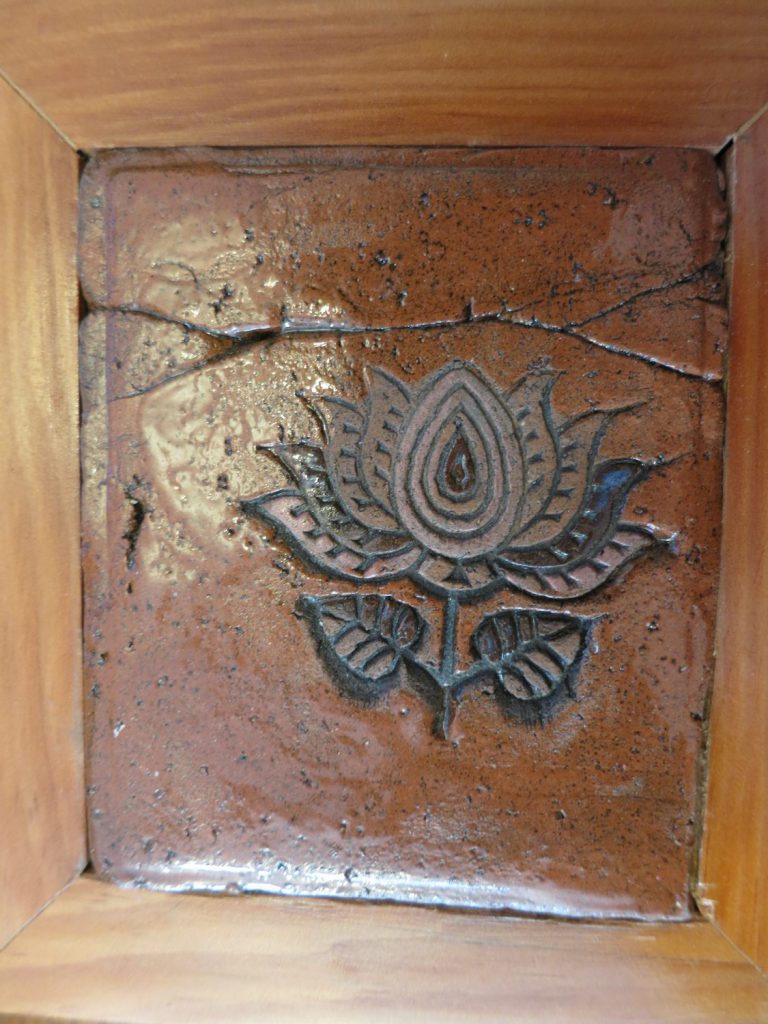 Tile coaster, floral press, ceramics